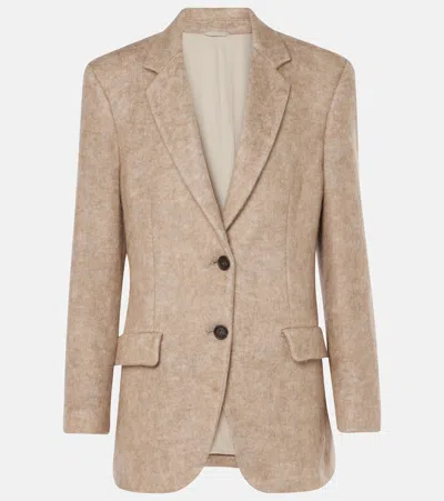 Brunello Cucinelli Wool, Mohair, And Cashmere-blend Blazer In Light Brown