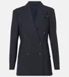 Brunello Cucinelli Double-breasted Wool-blend Blazer In Blau