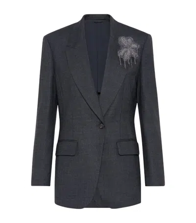 Brunello Cucinelli Wool-blend Blazer In Grey