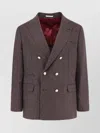 Brunello Cucinelli Wool Blend Blazer With Prince Of Wales Pattern In Brown