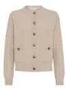 Brunello Cucinelli Virgin Wool-blend Crew Neck Cardigan In Neutral