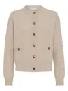 Brunello Cucinelli Virgin Wool-blend Crew Neck Cardigan In Neutral
