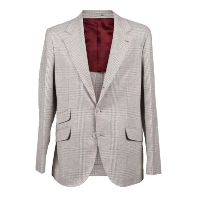 Brunello Cucinelli Wool Blend Check Suit In Neutral