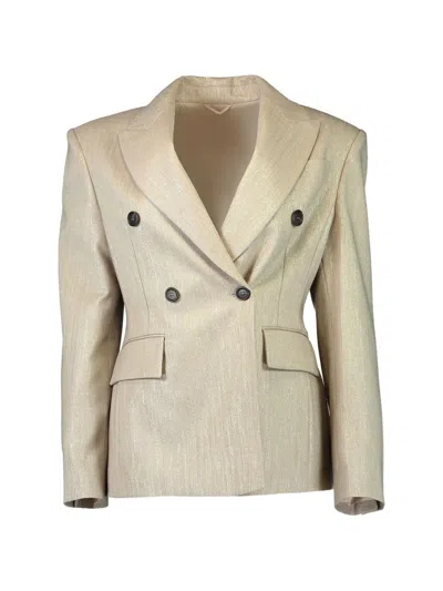 Brunello Cucinelli Wool Blend Double-breasted Jacket In Neutral