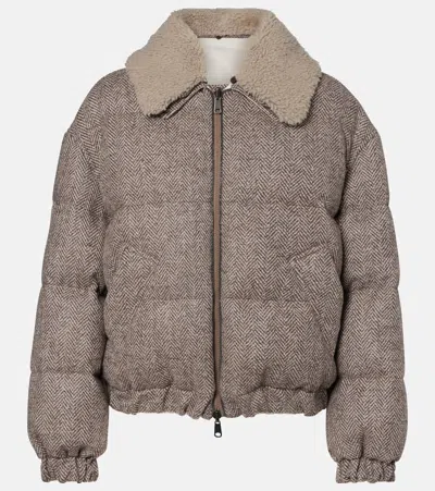 Brunello Cucinelli Wool-blend Down Jacket In Neutral