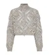 Brunello Cucinelli Multicolor Sequin Cropped Cardigan In Neutrals