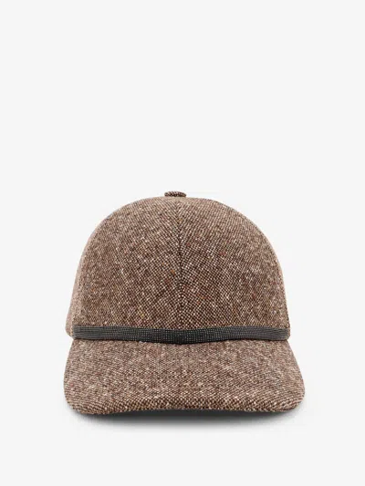 Brunello Cucinelli Outdoor Cap Curved Brim Textured Fabric In Brown