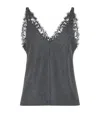 Brunello Cucinelli Lace Trim Wool Flannel Tank In Grey