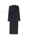 Brunello Cucinelli Wool Blend Midi Dress With Gathered Detail In Blue
