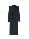 Brunello Cucinelli Wool Blend Midi Dress With Gathered Detail In Blue