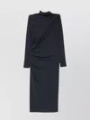 Brunello Cucinelli Wool Blend Midi Dress With Gathered Detail In Blue