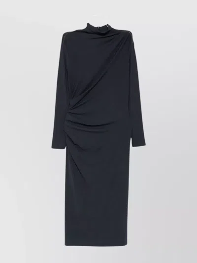 BRUNELLO CUCINELLI WOOL BLEND MIDI DRESS WITH GATHERED DETAIL