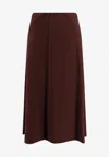 Brunello Cucinelli Women Bordeaux Midi Skirt With High Waist And Flared Hem In Wool Blend Woman In Burgundy