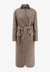 Brunello Cucinelli Wool Blend Coat Featuring Belted Waist In Gray