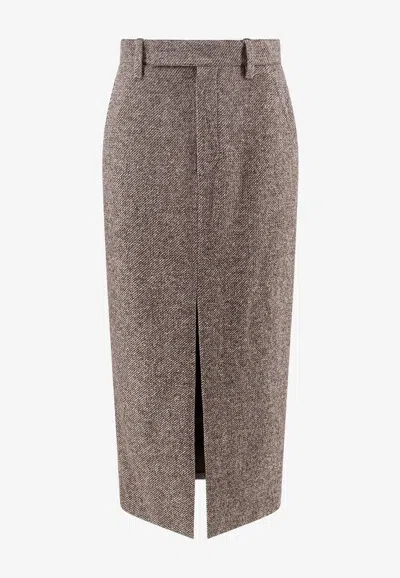 BRUNELLO CUCINELLI WOOL-BLEND PENCIL MIDI SKIRT