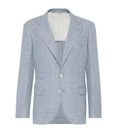 Brunello Cucinelli Wool-blend Prince Of Wales Check Blazer In Blue