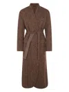 Brunello Cucinelli Waist Belted Long Length Textured Fabric Coat In Brown