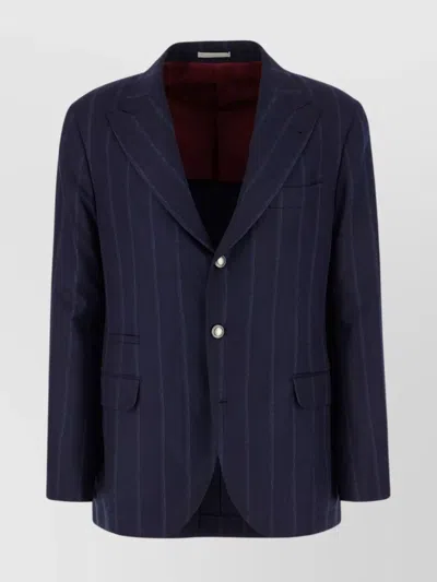 Brunello Cucinelli Wool Blend Suit Embroidered Stripes