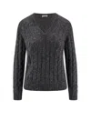 Brunello Cucinelli Textured Ribbed V-neck Sweater With Sparkling Details In Gray