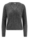 Brunello Cucinelli V-neck Cable Knit Sequin Sweater In Gray
