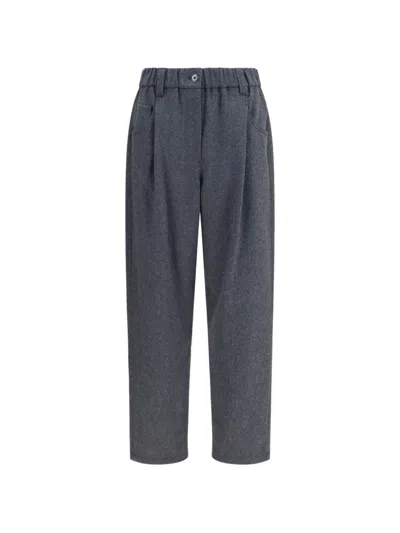 Brunello Cucinelli Wool Blend Trousers In Blue