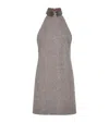 Brunello Cucinelli Halter-neck Herringbone Tweed Dress In Gray