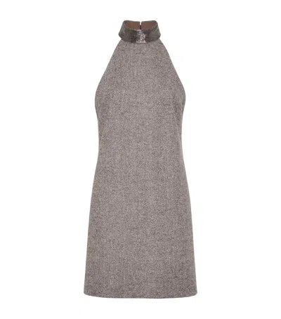 Brunello Cucinelli Wool-blend Tweed Mini Dress In Brown