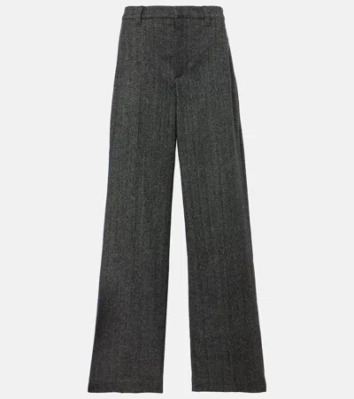 Brunello Cucinelli Wool-blend Wide-leg Pants In Grey