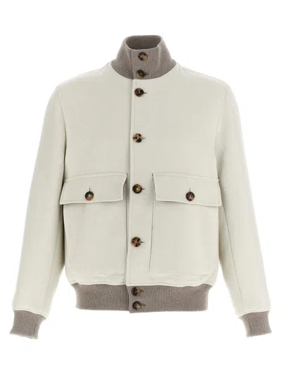 Brunello Cucinelli Wool Bomber Jacket In Neutral