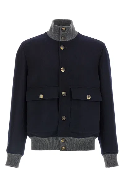 Brunello Cucinelli Wool Bomber Jacket In Blue