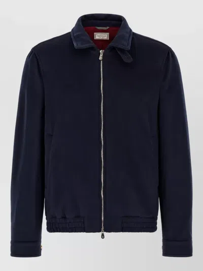 Brunello Cucinelli Wool Bomber Jacket In Blue