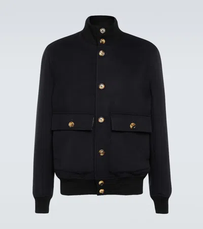 Brunello Cucinelli Wool Bomber Jacket In Navy Anthracite Rubino Blue
