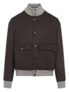 Brunello Cucinelli Wool Bomber Jacket Ribbed Collar Design In Brown