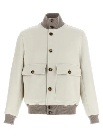 Brunello Cucinelli Wool Bomber Jacket Puffer Jackets White