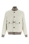 Brunello Cucinelli Wool Bomber Jacket Puffer Jackets White In Multi
