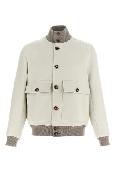 Brunello Cucinelli Wool Bomber Jacket In White