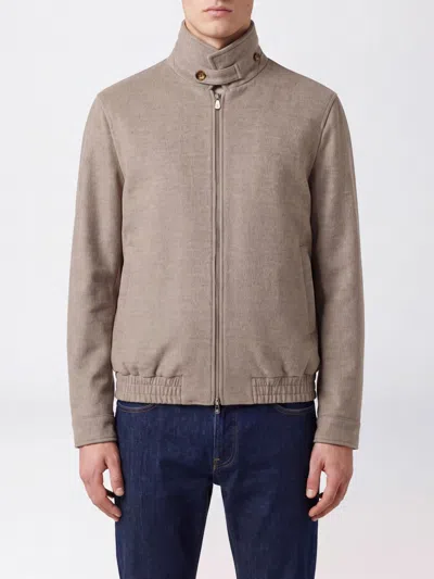 Brunello Cucinelli Wool Bomber Jacket With High Neck And Zip Closure In Neutral