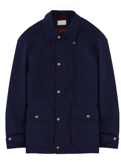 Brunello Cucinelli Wool Canvas Jacket In Blue