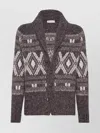 Brunello Cucinelli Wool Cardigan V-neck Geometric Pattern In Gray