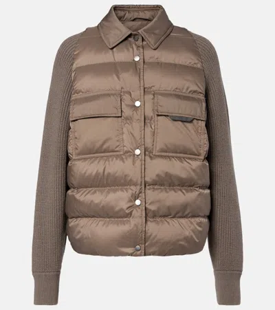 Brunello Cucinelli Wool, Cashmere, And Silk Down Jacket In Brown