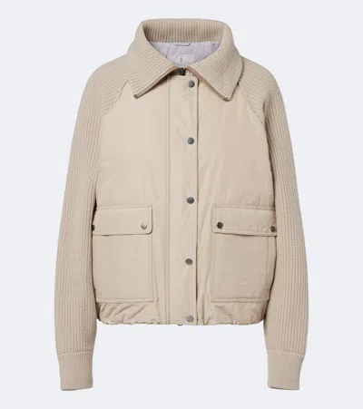 Brunello Cucinelli Wool, Cashmere, And Silk Down Jacket In Neutral