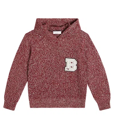 Brunello Cucinelli Kids' Wool, Cashmere, And Silk Hoodie In Red