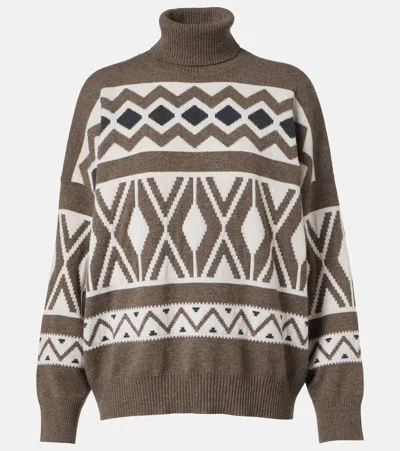 Brunello Cucinelli Wool, Cashmere, And Silk Jacquard Sweater In Multicoloured