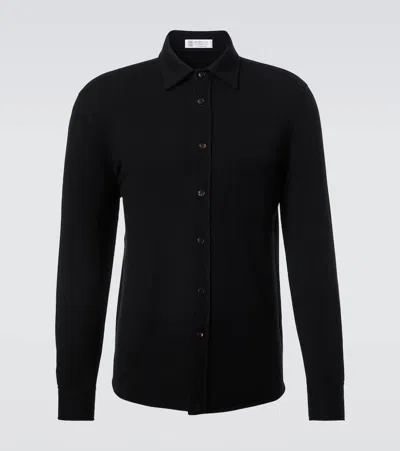 Brunello Cucinelli Wool, Cashmere, And Silk Polo Sweater In Black