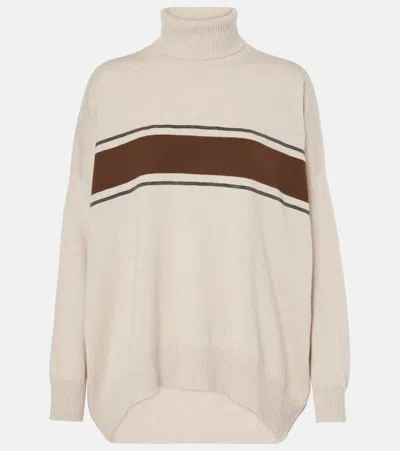 Brunello Cucinelli Wool, Cashmere, And Silk Sweater In Braun