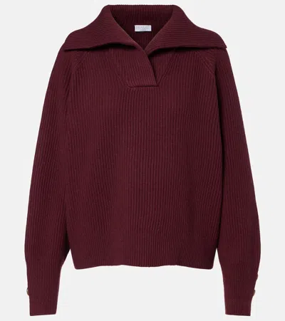 Brunello Cucinelli Wool, Cashmere, And Silk Sweater In Burgundy