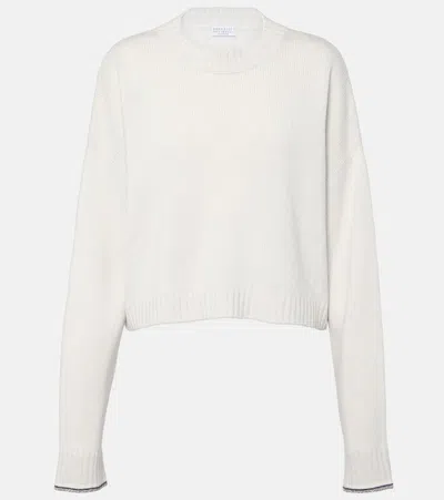 Brunello Cucinelli Wool, Cashmere, And Silk Sweater In White