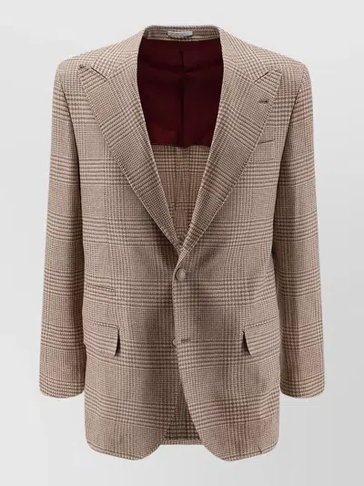 Brunello Cucinelli Wool Cashmere Blazer Tailored Prince Of Wales In Neutral