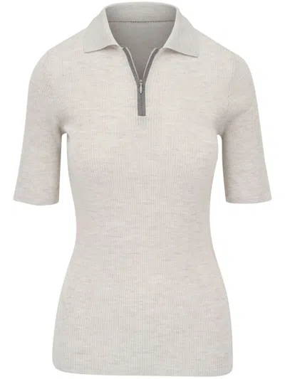 Brunello Cucinelli Wool-cashmere-blend Zipped Top In Neutrals