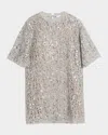 Brunello Cucinelli Wool-cashmere Cocco Knit Paillette Mini Shift Dress In Silver